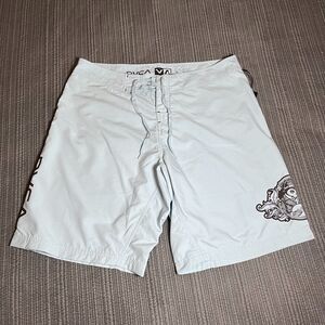 RVCA Boardshorts White Gothic Graphic Arched Logo NWT Men's Surf Swim Shorts 36